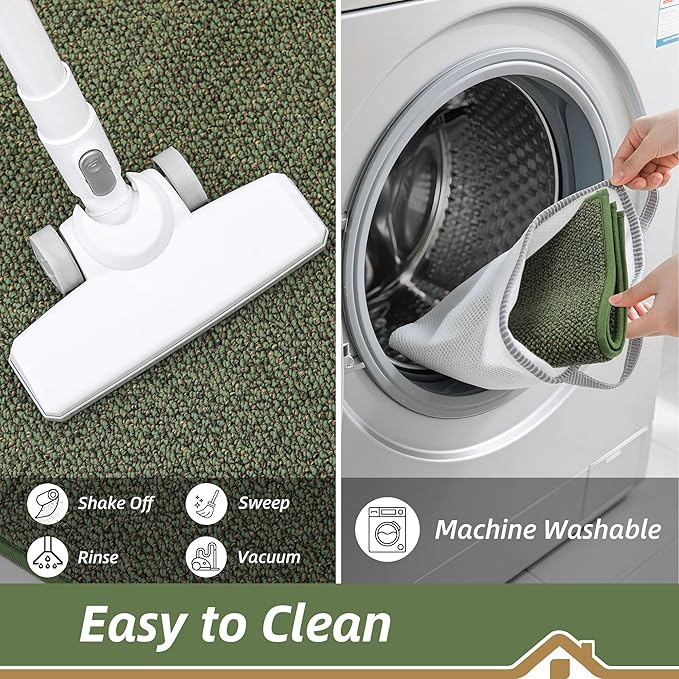 BEQHAUSE Kitchen Rugs 32"x48", Non-Slip Kitchen Mats for Floor, Super Absorbent and Stain Resistant Kitchen Rugs, Machine Washable Rugs for Kitchen, Hallway, Laundry & Sink, Green