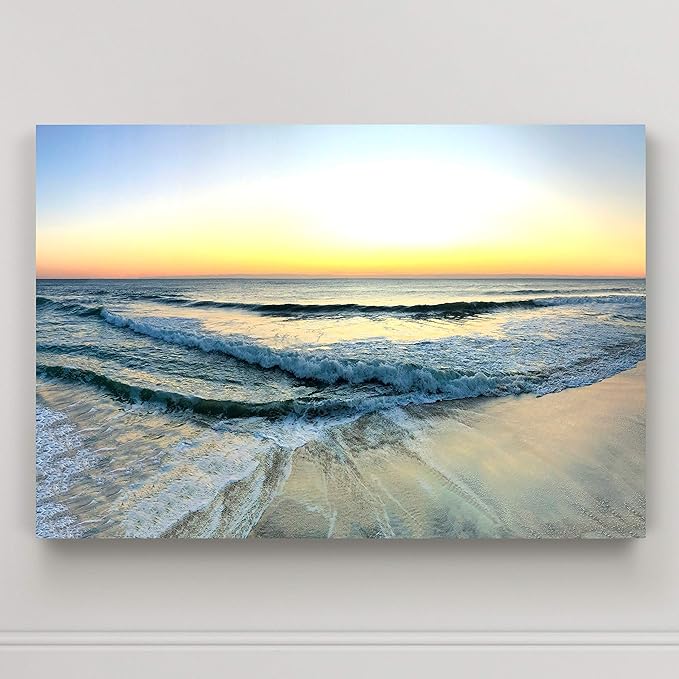 Renditions Gallery Canvas Beach Decor Paintings & Prints Ocean Sunrise View above Sea Waves Nature Hanging Artwork for Bedroom Office Kitchen Decor - 12"X18" LT08