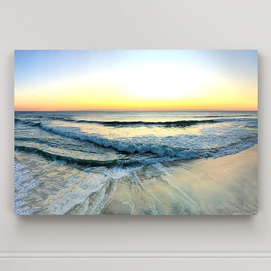 Renditions Gallery Canvas Beach Decor Paintings & Prints Ocean Sunrise View above Sea Waves Nature Hanging Artwork for Bedroom Office Kitchen Decor - 12"X18" LT08