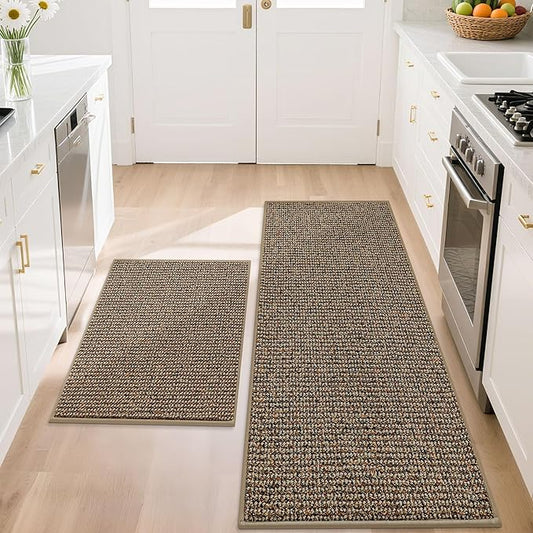 BEQHAUSE Kitchen Rugs and Mats 2PCS, Non-Slip Kitchen Mats for Floor, Absorbent and Stain Resistant Kitchen Runner, Machine Washable Rugs for Kitchen, Laundry & Sink, 20"x32"+20"x48", Taupe