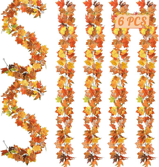 6 Pack Fall Decorations for Home, 35.4FT Fall Garland for Mantle, Thanksgiving Garland Outdoor, Halloween Decorations Fall Decor Colorful Fall Garlands for Thanksgiving Autumn Harvest Party Supplies