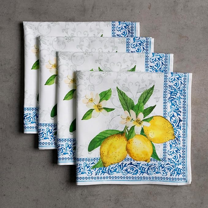 Maison d' Hermine Cloth Napkins Set of 4 100% Cotton Everyday Reusable Square Napkins Cloth Washable, Dinner, Party, Wedding, Restaurant, Spring/Summer (Cedrat, 20" x 20")