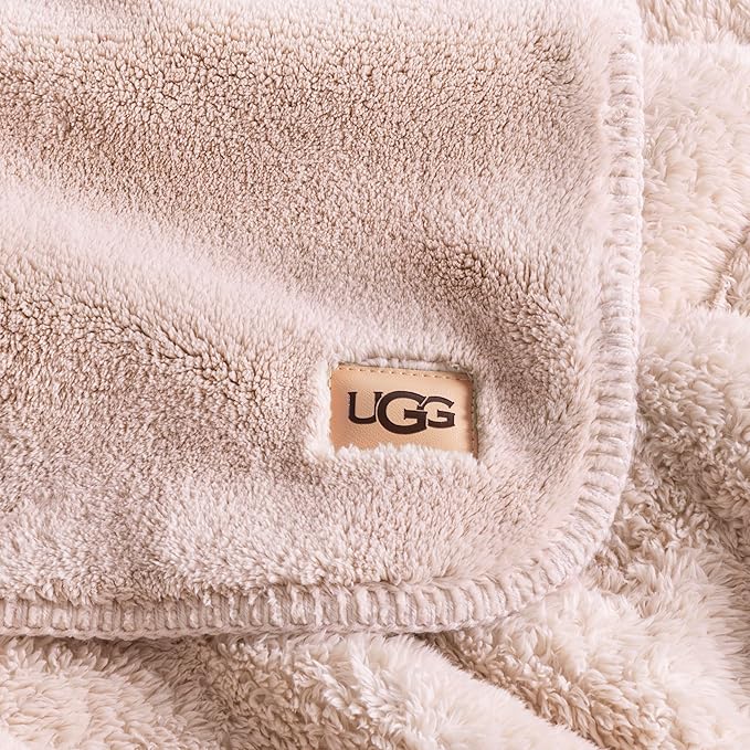 UGG Whitecap Plush Throw Blanket Fleece Lightweight Soft Throw for Couch or Bed Luxury Home Decor for Living Room Washable Hypoallergenic Blankets for Dorm Decor, 50-inch x 70-inch, Light Pink Quartz