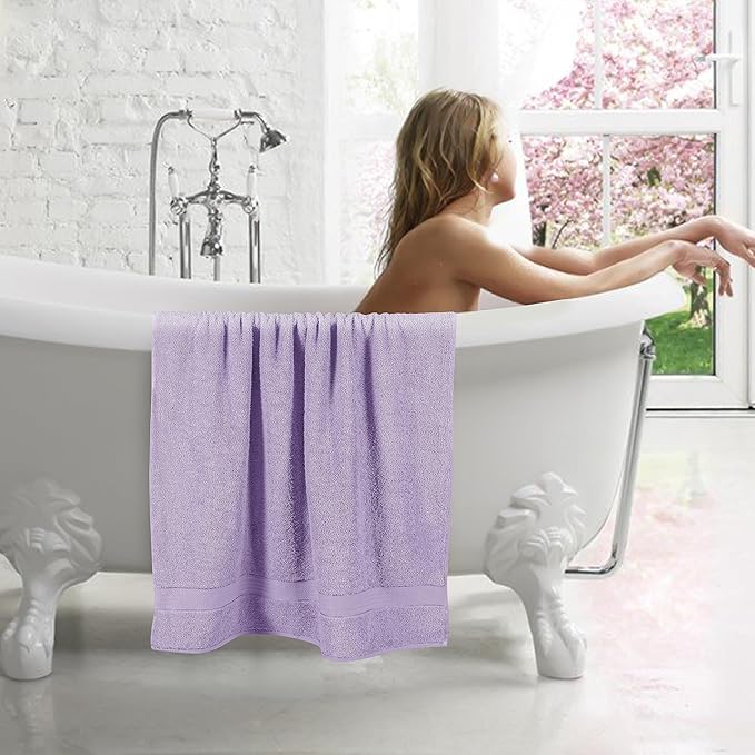 GLAMBURG 700 GSM Premium Cotton 2-Pack Oversized Extra Large Bath Sheet Set - 100% Combed Cotton - 2 Bath Sheets 35x70 - Luxury Hotel & Spa Quality - Durable Ultra Soft Highly Absorbent - Purple