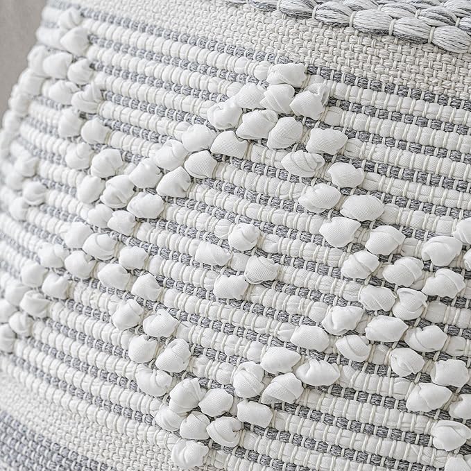 Gray Cream White Boho Throw Pillow Cover 20X20, Boho Woven Textured Pillow Cover, Neutral Pillow Cover, Sofa Couch Bed Farmhouse Lumbar Pillow (Cover ONLY)