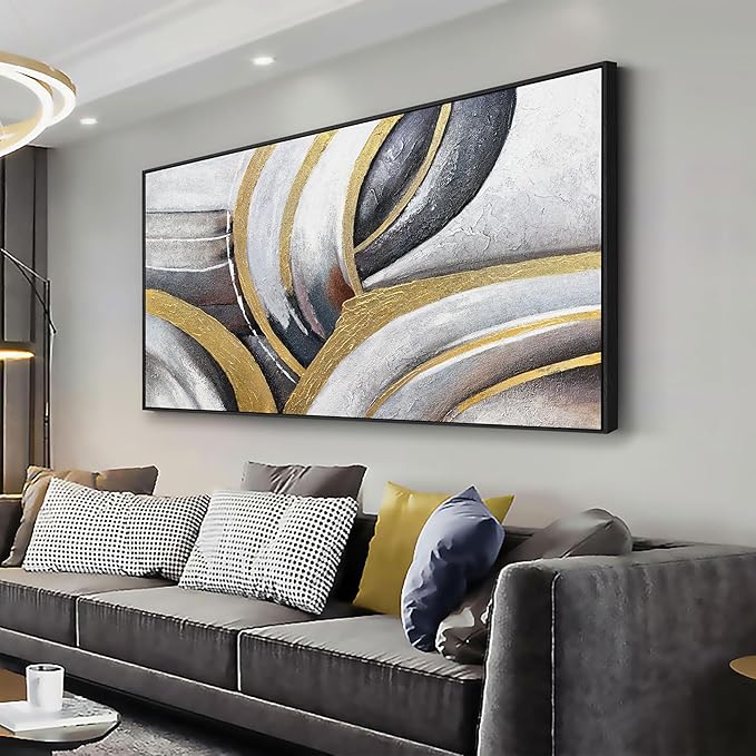 Abstract Wall Art Black White and Gold Painting Abstract Canvas Wall Decor Framed Artwork Modern Home Wall Decor for Living Room Bedroom Office 20"x40"