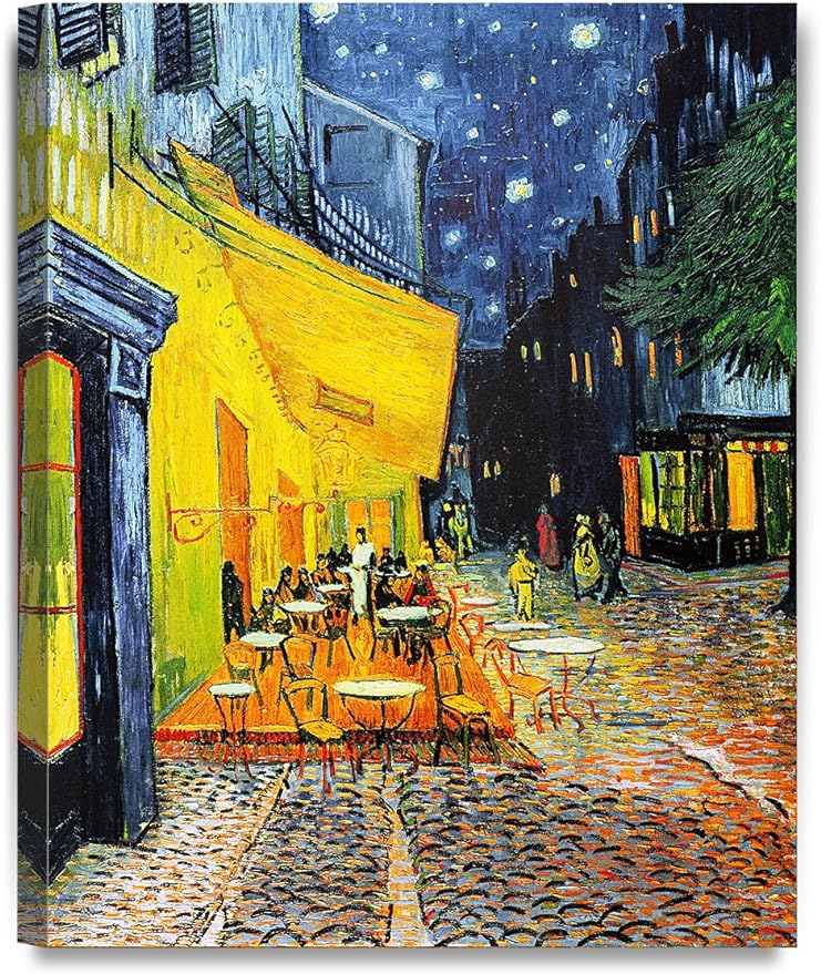 DECORARTS - Cafe Terrace At Night, Vincent Van Gogh Art Reproduction. Giclee Canvas Prints Wall Art for Home Decor 20x16
