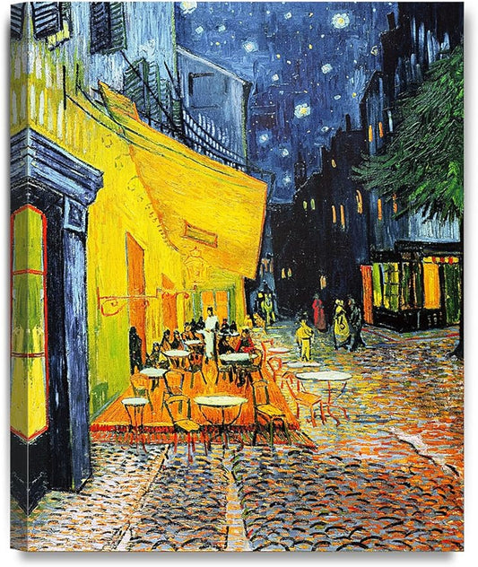 DECORARTS - Cafe Terrace At Night, Vincent Van Gogh Art Reproduction. Giclee Canvas Prints Wall Art for Home Decor 20x16
