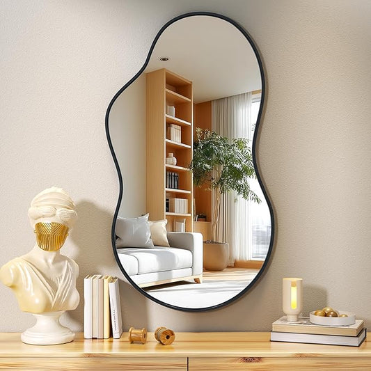 Hasipu Irregular Wall Mirror - 20"x35" Black Irregular Abstract Mirror for Wall Asymmetrical Wall Mirrors Decorative Modern for Living Room Bathroom,Bedroom,Hallway