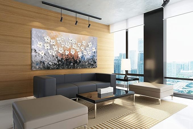 Yihui Arts Floral Paintings Canvas Wall Art Living Room Decor Contemporary Grey Artwork Pictures Framed Ready to Hang