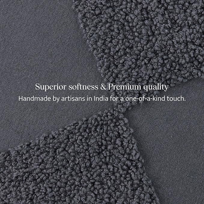 Double Stitch 100% Cotton Throw Pillow Covers - Checkered Tufted Boho Decorative Pillow Covers 20x20, Made in India, Square Cushion Case, Modern Home Decor for Couch, Sofa, Living Room, Charcoal Grey