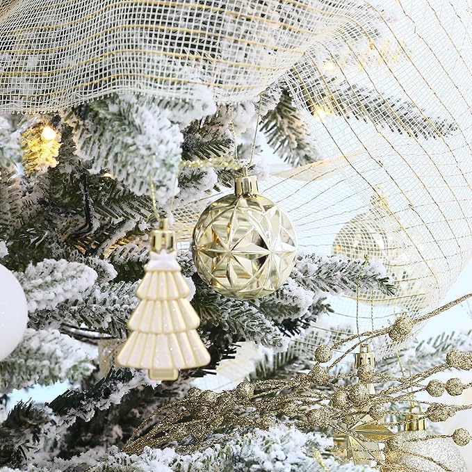 Sea Team 70-Pack Shatterproof Plastic Christmas Ball Ornaments Set, Multi-Size Christmas Baubles, Hanging Decorations for Xmas Tree, Wreath, Garland, (1.18-1.97 Inches, Gold)