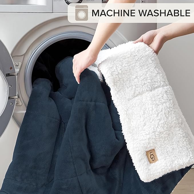 UGG Nita Throw Blanket Soft Reversible Plush Throw for Couch or Bed Washable Warm Fluffy Blanket for College Dorm Room Essentials and Bedding with Down Alternative Fill, 50-inch x 70-inch, Navy Blue