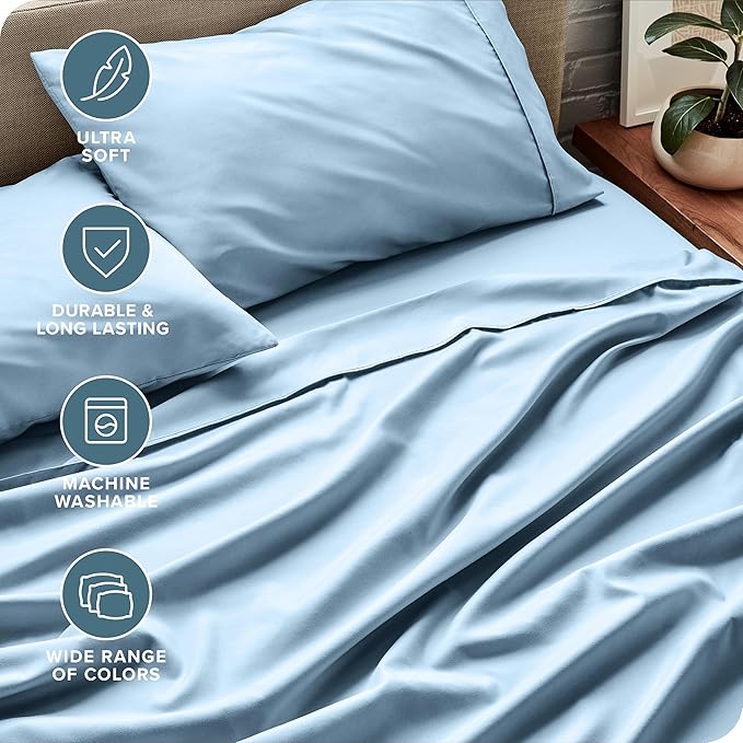Bare Home California King Sheet Set - 1800 Ultra-Soft Microfiber Cal King Bed Sheets - Double Brushed - Deep Pockets - Easy Fit - 4 Piece Set - Bed Sheets (California King, Light Blue)