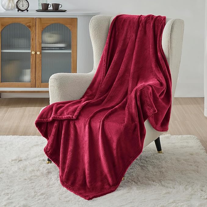 Bedsure GentleSoft Fleece Throw XL Blanket Red - 300GSM Soft Lightweight Plush Cozy Blankets for Bed, Sofa, Couch, Travel, Camping, 50x70 inches