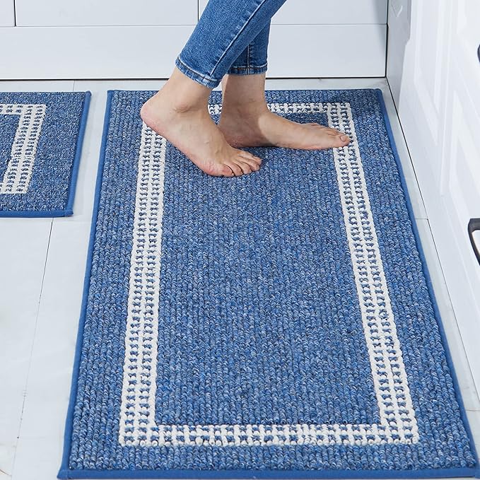 COSY HOMEER Kitchen Rugs Non-Slip 20x30/20x48 Inch Thick Polypropylene Standing Mat for Home Machine Washable, Blue