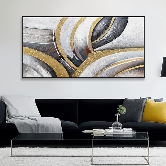 Abstract Wall Art Black White and Gold Painting Abstract Canvas Wall Decor Framed Artwork Modern Home Wall Decor for Living Room Bedroom Office 20"x40"