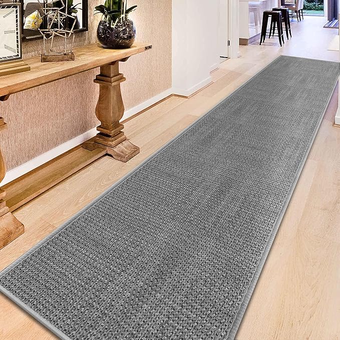 GOYLSER Kitchen Runner Rugs Non Skid Washable, Absorbent 12ft Jute Floor Runners for Hallway Non Skid, Grey Long Bathroom Rugs Runner