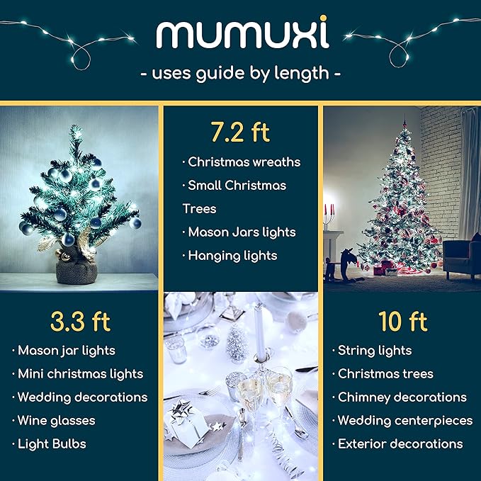 MUMUXI Battery Operated 16 Pack of Copper Wire LED Fairy Lights, 10ft Cool White, Easy to Shape, Waterproof, Indoor/Outdoor Use