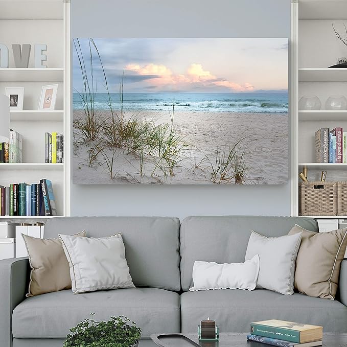 Renditions Gallery Home Wall Art Pictures Sunset View at Calm White Sandy Beach Canvas Hanging Prints for Living Room Office Walls - 32"X48" LT08