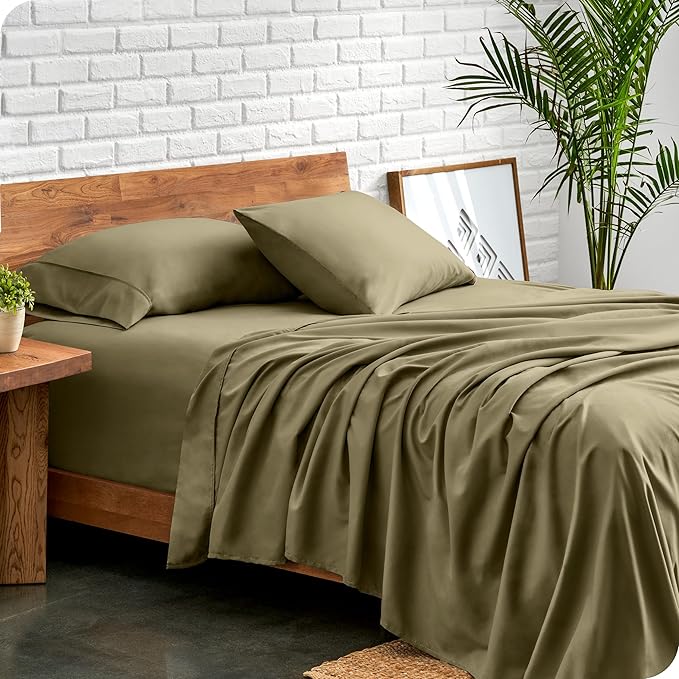 Bare Home Queen Sheet Set - Luxury 1800 Ultra-Soft Microfiber Queen Bed Sheets - Double Brushed - Deep Pockets - Easy Fit - 4 Piece Set - Bedding Sheets & Pillowcases (Queen, Olive)