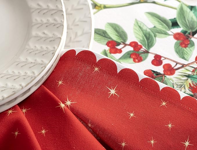 Maison d' Hermine Cloth Napkins Set of 4 100% Cotton Everyday Reusable Square Napkins Cloth Washable, Dinner, Party, Wedding, Restaurant (Noel, 20" x 20")