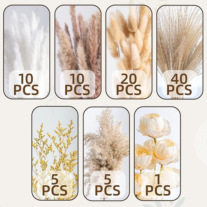 Boho Decor Bouquet - Artificial Flowers and Pampas Grass Decor kit,Mix Dried Flower Arrangement Bunny Tail Home Table Rustic Farmhouse Bedroom Decor