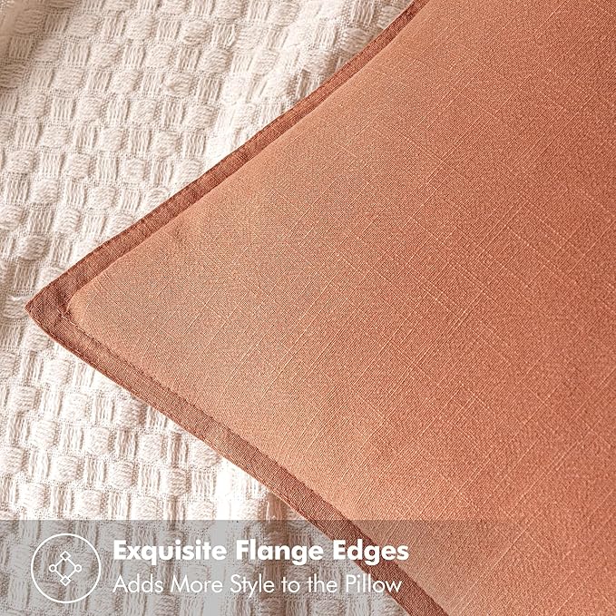 MIULEE Decorative Linen Euro Sham Pillow Covers 22x22 Inch Coral Boho Farmhouse Neutral Couch Throw Pillows for Bed Pack of 2 Accent Modern Pillowcase Summer Sofa Livingroom Home Decor