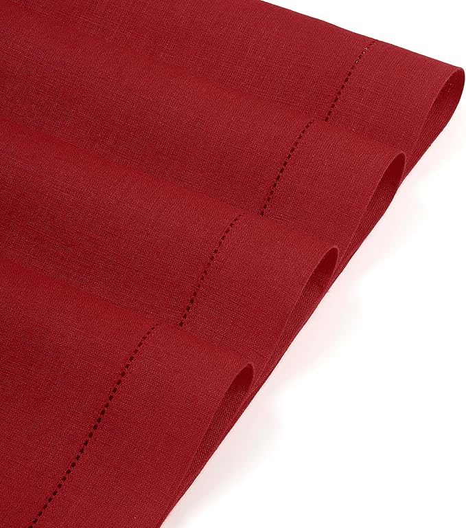 D'Moksha Homes Red Linen Placemats Set of 4 - Classic Hemstitch Placemats 14 x 19 Inch - 100% Pure Linen Table Mats for Fall, Autumn and Halloween - Handcrafted and Machine Washable