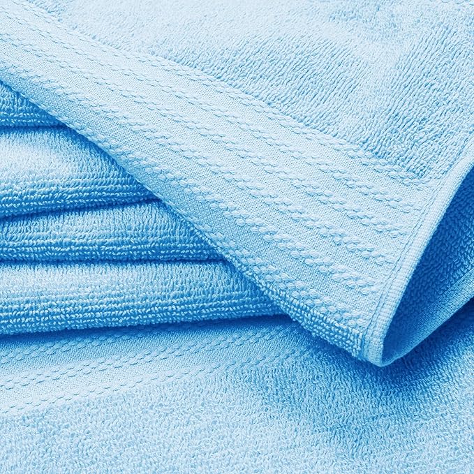 GLAMBURG Ultra Soft 12-Piece Washcloths Set 13x13-100% Ringspun Cotton - Durable & Highly Absorbent Face Towels - Ideal for use in Bathroom, Kitchen, Gym, Spa & General Cleaning - Sky Blue
