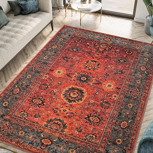 Keen Home Design 4x6 Rug - Machine Washable Area Rug with Non-Slip Backing, Ideal for Living Room, Dining Room, Bedroom - Vintage, Easy Clean, Durable, Low Pile Rug - (4' x 6')