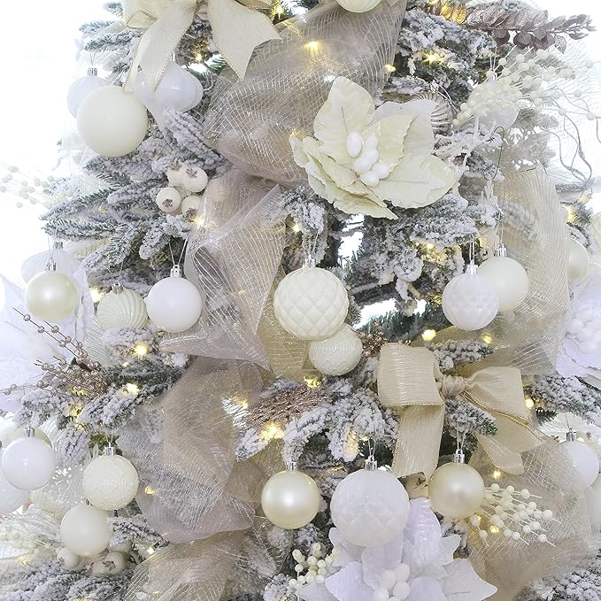 Sea Team 70-Pack Shatterproof Plastic Christmas Ball Ornaments Set, Multi-Size Christmas Baubles, Hanging Decorations for Xmas Tree, Wreath, Garland, (1.18-1.97 Inches, White)