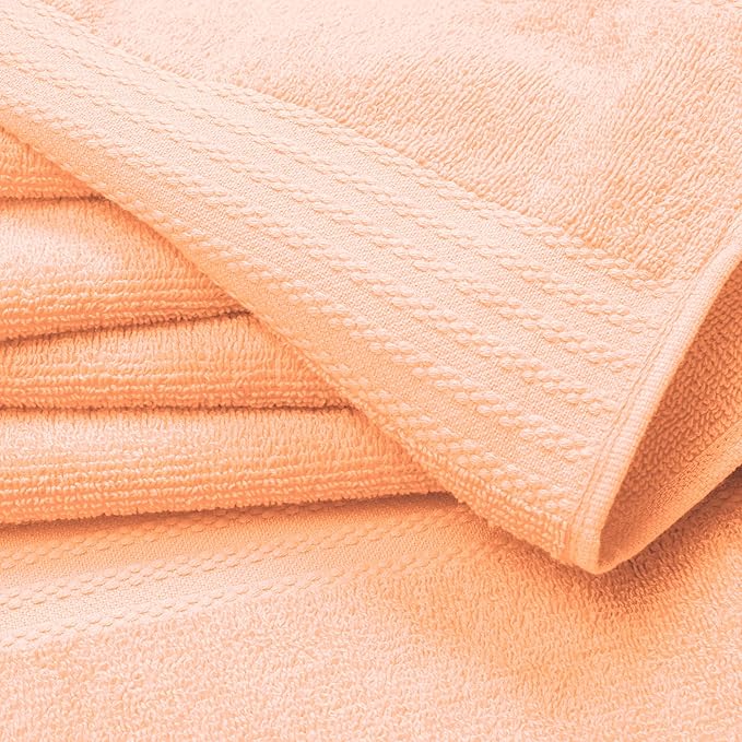 GLAMBURG Ultra Soft 8-Piece Towel Set - 100% Pure Ringspun Cotton, Contains 2 Oversized Bath Towels 27x54, 2 Hand Towels 16x28, 4 Wash Cloths 13x13 - Ideal for Everyday use, Hotel & Spa - Peach