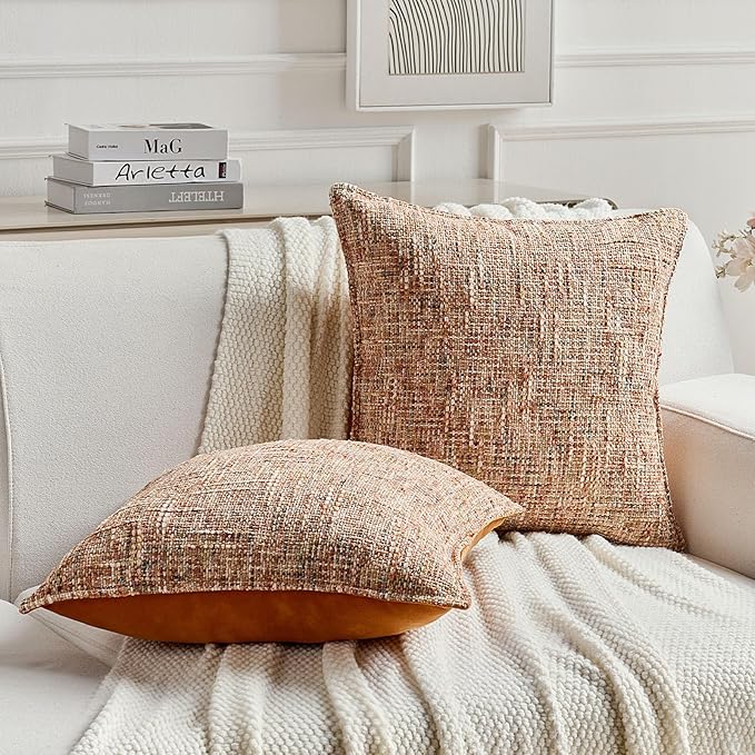 FUTEI Rust Decorative Throw Pillow Covers 18x18 Inch Set of 2,Soft Chenille Tweed Textured Cushion Case,Modern Home Decor for Couch Bed Living Room