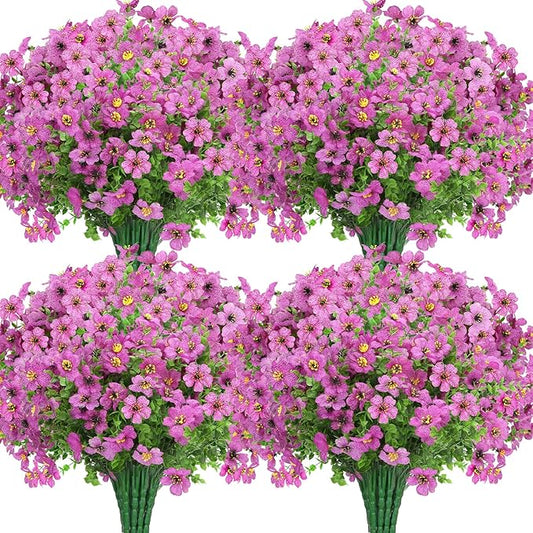 24 Bundles Artificial Flowers for Outdoors Decorations, Fake Flowers Artificial Plants Outdoor, Colorful Daisy Eucalyptus Realistic UV Resistant for Garden Patio Porch Home Decor, Purple