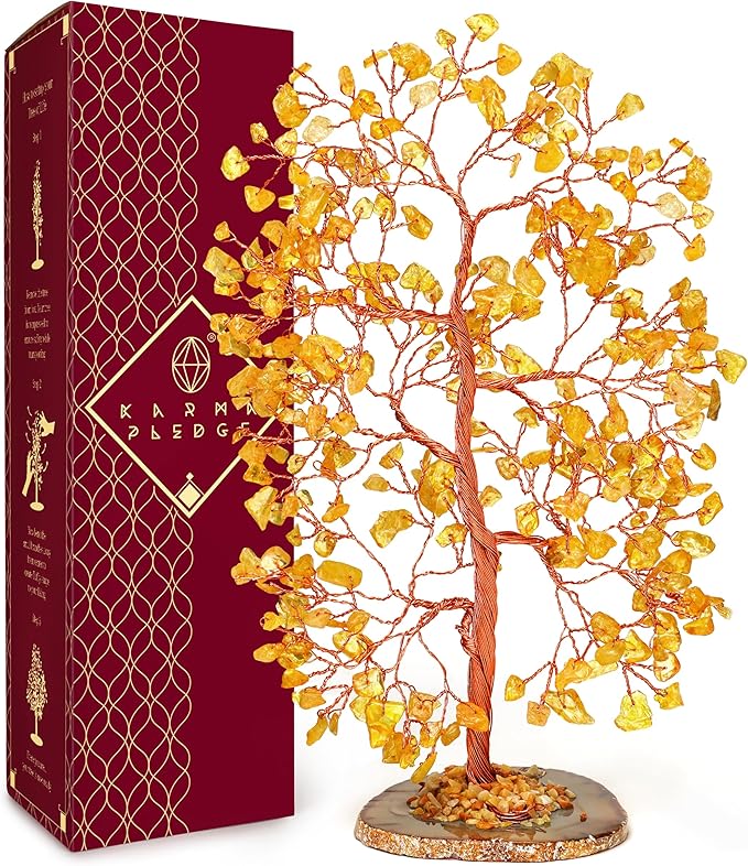 Citrine Crystal Tree of Life, Healing Crystals and Stones Tree for Home and Office Desk Decoration, Positive Energy, Money, Good Luck, Handmade Feng Shui Spiritual Gifts for Women