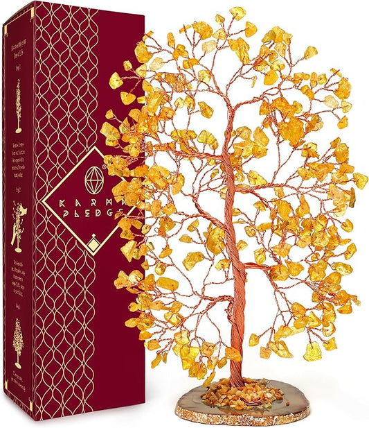 Citrine Crystal Tree of Life, Healing Crystals and Stones Tree for Home and Office Desk Decoration, Positive Energy, Money, Good Luck, Handmade Feng Shui Spiritual Gifts for Women