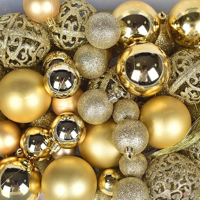Christmas Balls Tree Ornaments, Shatterproof Christmas Decorations Set with Reusable Hand-held Gift Package for Holiday Xmas Tree Decor (100, Gold)