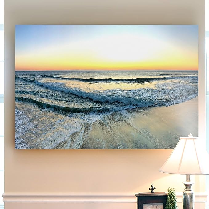 Renditions Gallery Canvas Beach Decor Paintings & Prints Ocean Sunrise View above Sea Waves Nature Hanging Artwork for Bedroom Office Kitchen Decor - 18"X27" LT08