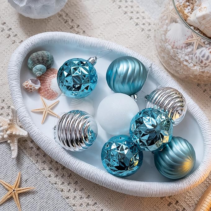 Valery Madelyn Christmas Ornaments Tree Decorations Set for Fall Halloween, 24ct Light Blue Silver Shatterproof Ball Ornaments, 2.36" Hanging Ornament Bulk for Xmas Holiday Party Decor