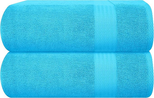 GLAMBURG Premium Cotton Oversized 2 Pack Bath Sheet 35x70-100% Pure Cotton - Ideal for Everyday use - Ultra Soft & Highly Absorbent - Machine Washable - Turquoise Blue