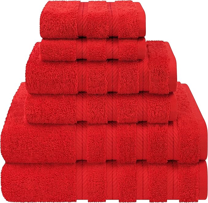 American Soft Linen Luxury 6 Piece Towel Set, 2 Bath Towels 2 Hand Towel 2 Washcloths, 600 GSM 100% Cotton Turkish Towels for Bathroom, Red Towel Sets