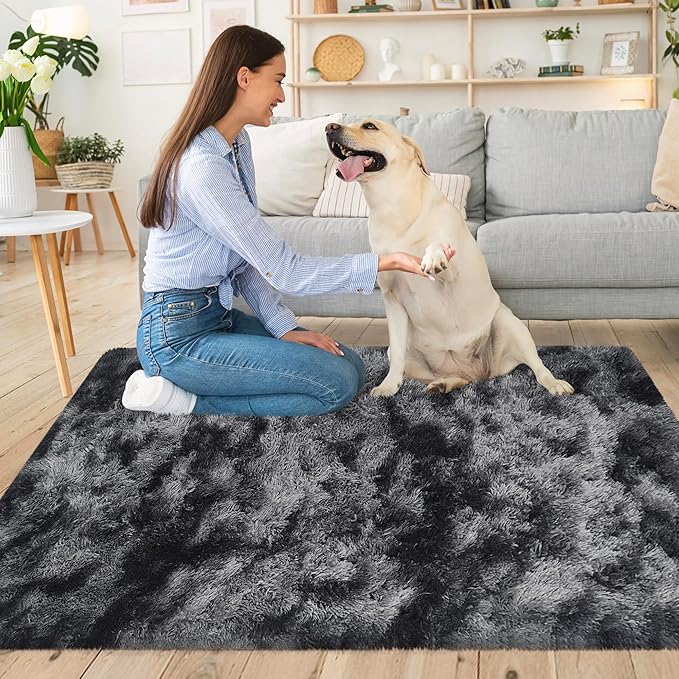 Small Tie-Dyed Area Rug for Bedroom 3x5 Mini Black Grey Fluffy Rug Mat Bedside Throw Rug for Kids Room Boys Teens Nursery Baby Dorm Living Room Home Decor Aesthetic Carpets