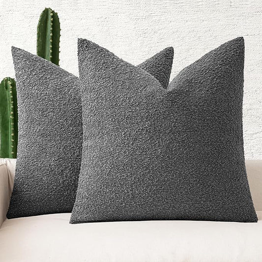 MIULEE 20x20 Inch Decorative Pillow Covers for Couch Bed Set of 2 Textured Boucle Neutral Throw Pillows Dark Gray Accent Solid Cushion Pillowcase Cozy Soft Sofa Livingroom Home Decor
