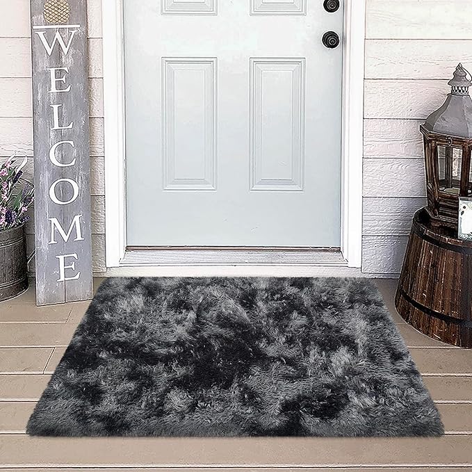 Small Tie-Dyed Area Rug for Bedroom 2x3 Mini Black Grey Fluffy Rug Mat Bedside Throw Rug for Kids Room Boys Teens Nursery Baby Dorm Living Room Home Decor Aesthetic Carpets