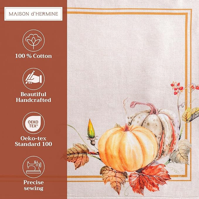 Maison d' Hermine Placemats Set of 4 100% Cotton Washable Cloth Place Mats, Reusable Table Mats for Kitchen Dining Decoration, Party, Wedding, Restaurant (Potiron, 13" x 19")