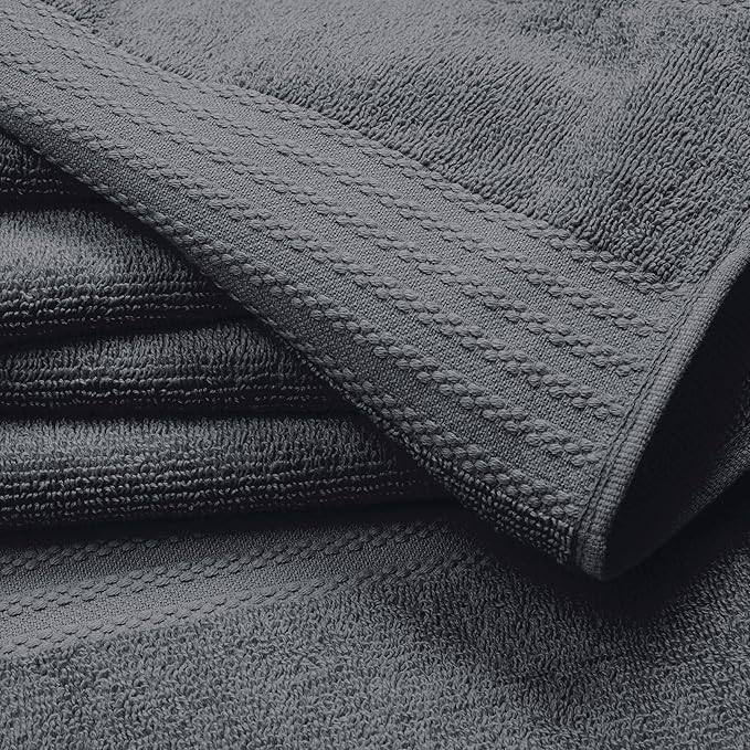 GLAMBURG Premium Cotton 4 Pack Bath Towel Set - 100% Pure Cotton - 4 Bath Towels 27x54 - Ideal for Everyday use - Ultra Soft & Highly Absorbent - Charcoal