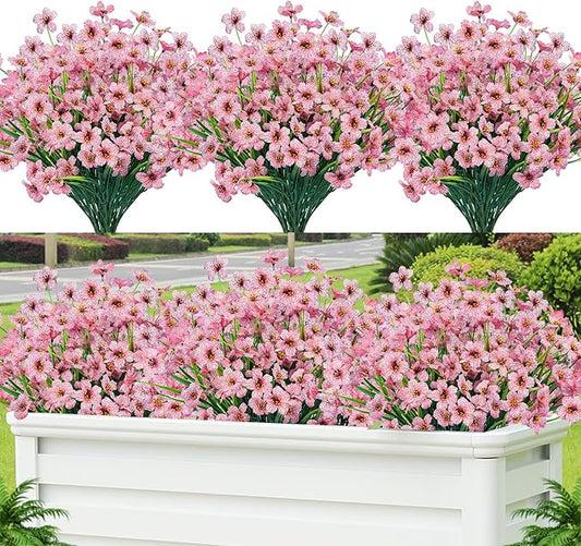 Lnoicy 12 Pcs Artificial Flowers for Outdoor,Plastic Flowers Decoration, UV Resistant Faux Flowers Shrubs, Artificial Plants for Indoor Outside Garden Home Wedding Farmhouse（Pink）