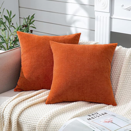 GAWAMAY Decorative Square 16x16 Inch Throw Pillow Covers Set of 2, Super Soft Chenille Pillows Farmhouse Fall Pillowcase for Living Room Bedroom Sofa Couch Cushion Cover Burnt Orange 40x40cm