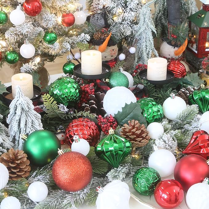 Sea Team 36-Pack Shatterproof Plastic Christmas Ball Ornaments Set, Multi-Size Christmas Baubles, Hanging Decorations for Xmas Tree, Wreath, Garland, (1.57-3.15 Inches, Red)